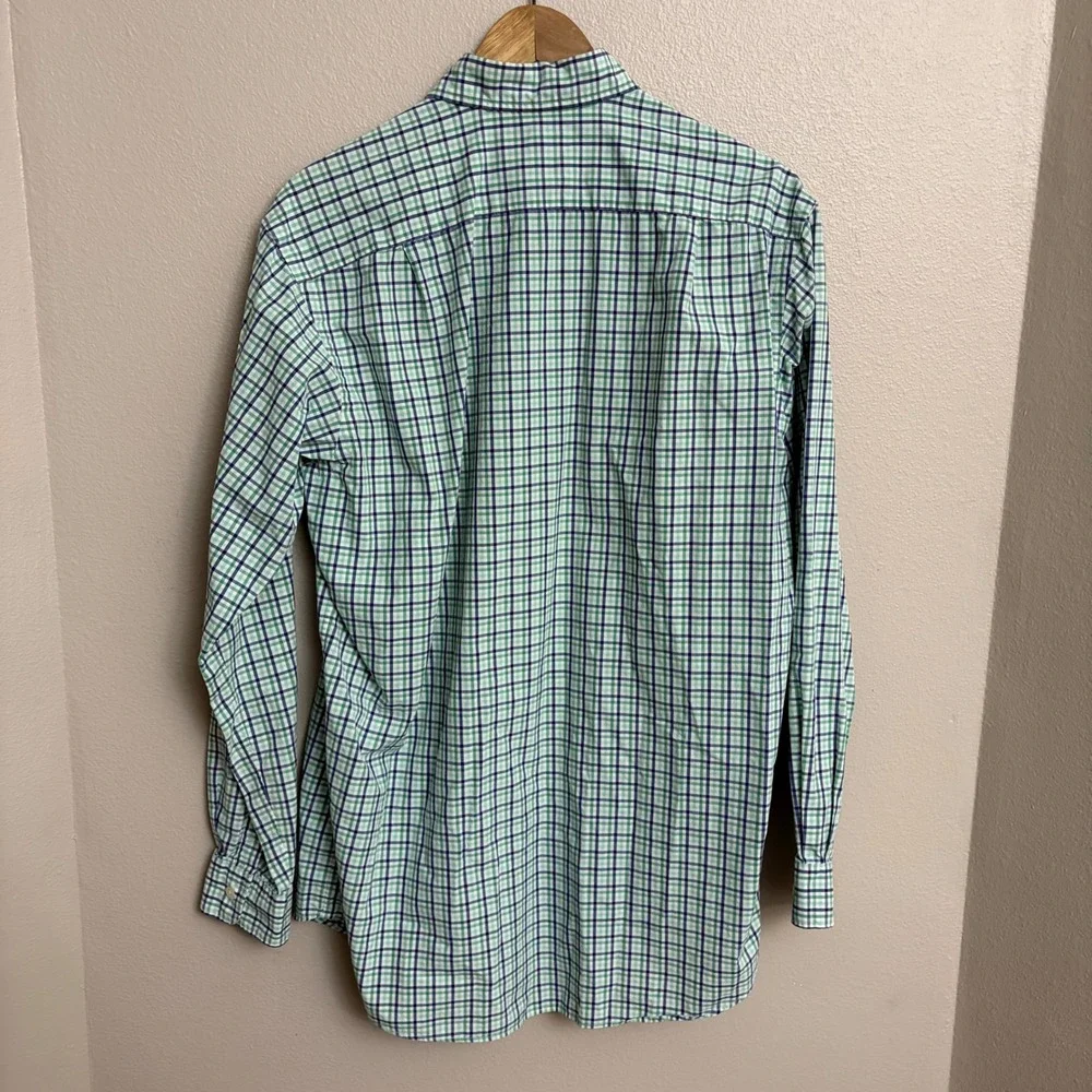 Polo Ralph Lauren Button Down Shirt Medium Green Blue Plaid Westerton Cotton